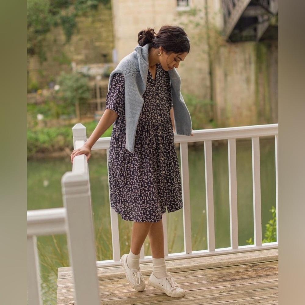 Navy Floral Babydoll Dress